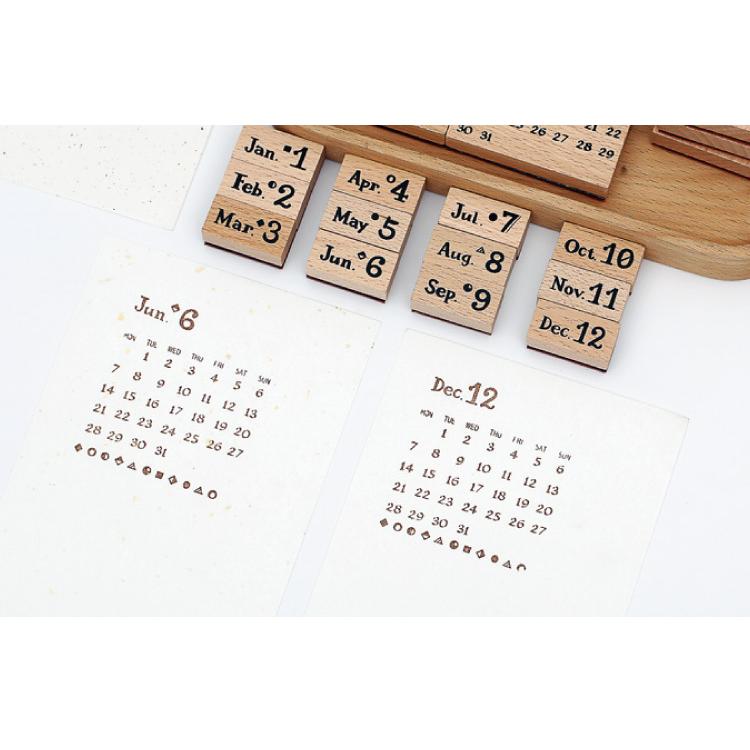 木製スタンプセット 年間カレンダー個セット 万年カレンダー 7つのマンスリーカレンダーが揃ってます 幾何学模様のラインスタンプ付き ニホンセン 通販 Yahoo ショッピング