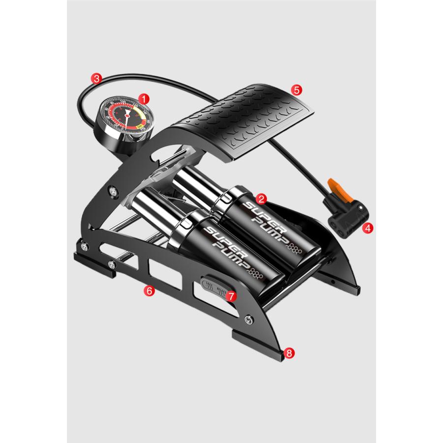 自転車用空気入れ 自転車空気入れ Wポンプタイプ 気圧計付き 日本の自転車にも空気