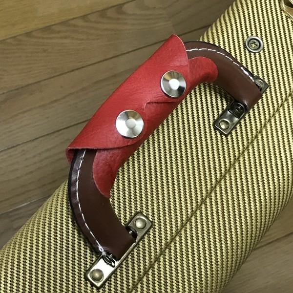 ギターケース用本革製グリップ（ハンドル）カバー 赤 送料無料・代引