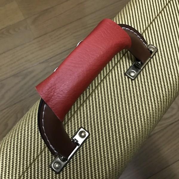 ギターケース用本革製グリップ（ハンドル）カバー 赤 送料無料・代引