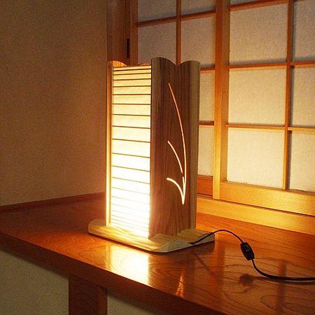国産杉の木目と障子越しの灯！　小灯スタンド(国産杉使用)「波」　吉建製作