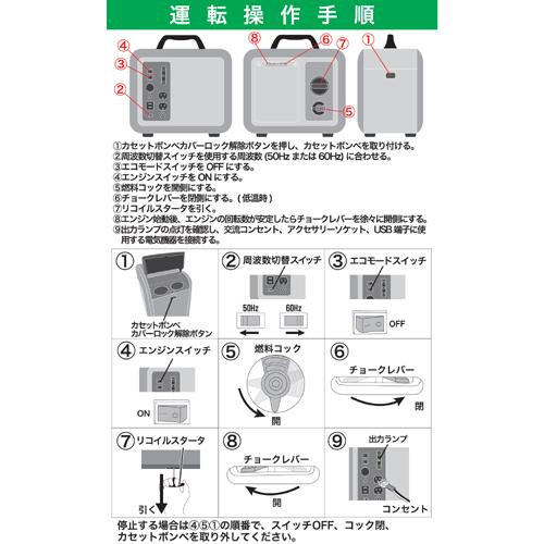 パオック（PAOCK） カセットガス式 インバーター発電機GHT-1000 定格