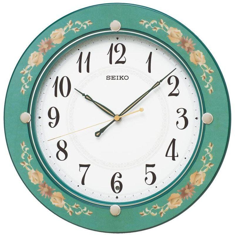 高額売筋 電波 電波 掛け時計 木枠 掛け時計 壁掛け時計 クロック 緑 模様 セイコー アナログ 花柄 花柄 Kx2m Seiko 販促品販売中