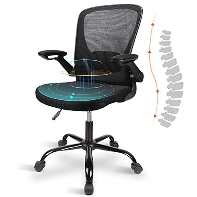 新しく着き 跳ね上げ式アームレスト 事務椅子 椅子 オフィスチェア Komene デスクチェア 約120度ロッキン 昇降機能付き 人間工学イス 厚手座面 デスク、チェアセット