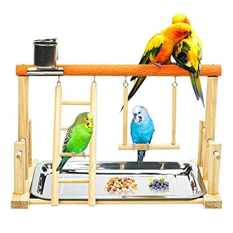 インコ 遊び場 玩具 止まり木 スタンド はしご アスレチック 食器 二層 バード