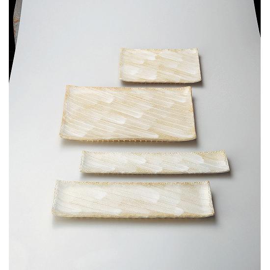 志野釉（手造り）１３号長角皿　名入れ・ロゴ入れ可能　箱入れ可能（※別途見積）