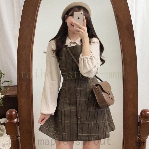 韓国 服 レディース ワンピース チェック レトロ トップス 韓国 服 レディース ワンピース チェック レトロ トップス