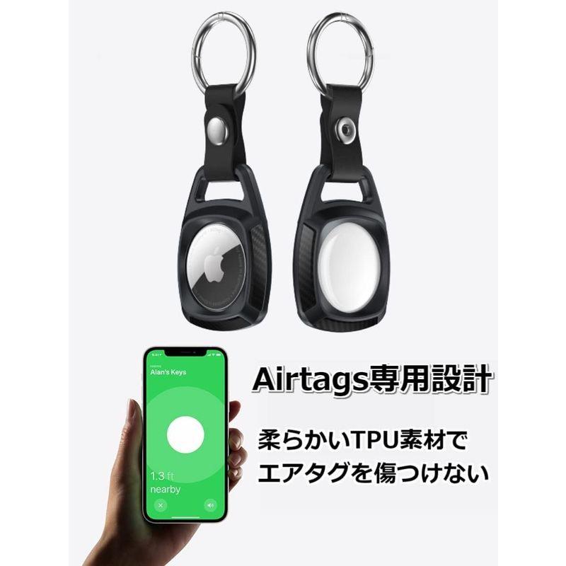 AirTag ケース エアタグ カバー キーホルダー 紛失防止 キーリング TPU 保護 軽量 耐衝撃 2個 (2色セット ブラックブルー)  その他ウェアラブル端末 本体