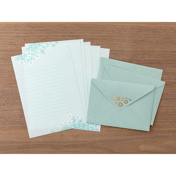 MIDORI（ミドリ） レターセット 箔押封筒 マーガレット柄 文房具 文具