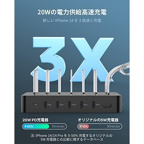 首佩 急速充電60W 6ポートUSB充電ステーション、PSE認証済 充電スタンド 6本の充電ケーブルが含まれ、 iPhone iPad iWatch iPodと互換性があり、I-Watch充電器ホ｜nijiirogn｜03