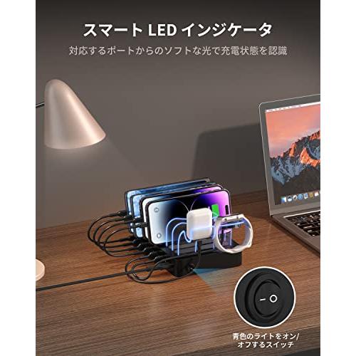 首佩 急速充電60W 6ポートUSB充電ステーション、PSE認証済 充電スタンド 6本の充電ケーブルが含まれ、 iPhone iPad iWatch iPodと互換性があり、I-Watch充電器ホ｜nijiirogn｜06