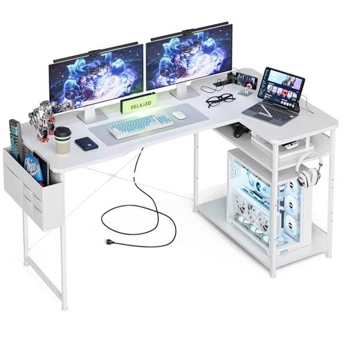 Acrolix ゲーミングデスク ホワイトカーボン調 コンセント付き