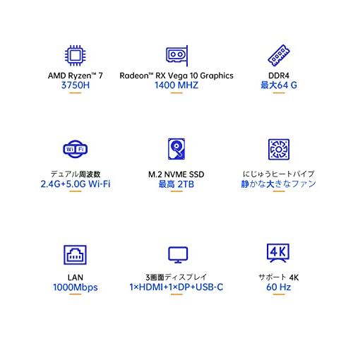 ミニPC AMD Ryzen 7 3750H、16GB DDR4 RAM * 512GB NVMe SSD ミニPC AMD Ryzen 7 3750H、16GB DDR4 RAM * 512GB NVMe SSD