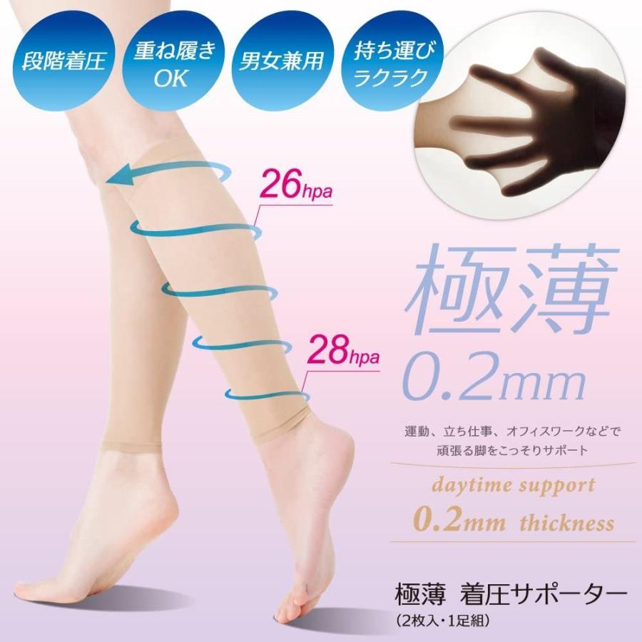 極薄 着圧サポーター うす圧 (2枚入・1足組) ベージュ Lサイズ 薄手