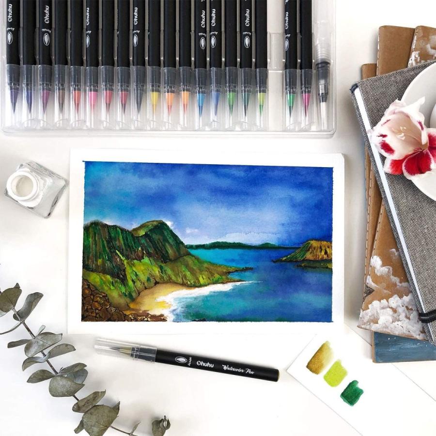 水彩毛筆48色 水ペン2本 Ohuhu カラー筆ペン 水彩筆 水性 水彩画 ブラッシュ 手帳 92 Off スケッチ レタリング 色塗り 塗り絵 イラスト