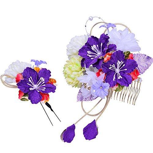 花髪飾り セット かんざし 2点セット 紫 成人式 七五三 浴衣 卒業式 結婚式 簪 髪かざり ゆかた 浴衣 通販 ヘアピン Ilgaimportadora Com
