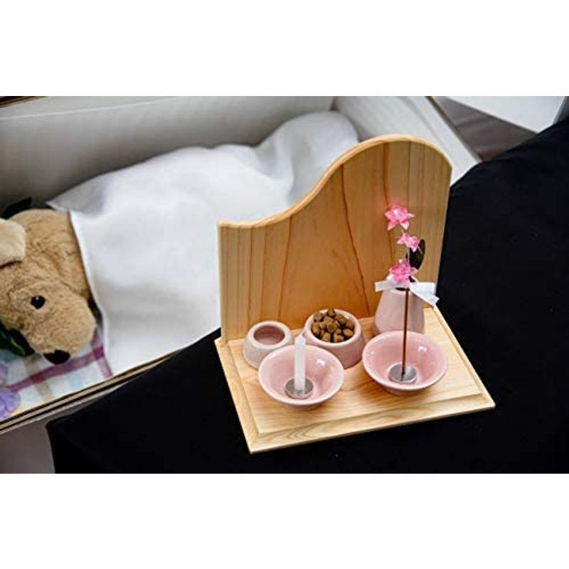 96%OFF!】【96%OFF!】おもいでのあかし 仏具8点セット オリジナルステージ付き 仏壇、仏具 おもいでのあかし 仏具8点セット 陶器 ピンク ペット用