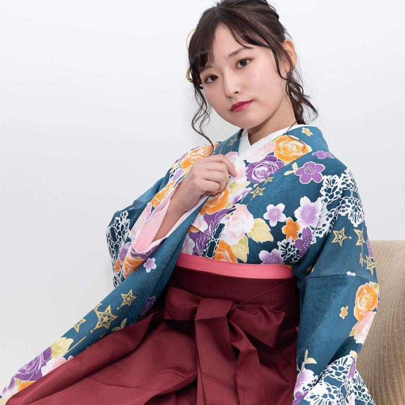 2021新作】KYOETSU キョウエツ 袴セット L, 無地袴 二尺袖着物 花和柄 (袴 3点セット(着物、袴、袴下帯) レディース 02-A×袴:臙脂 着物、浴衣 KYOETSU キョウエツ 袴セット 二尺袖着物 花和柄 無地袴 3点セット(着物、袴、袴下帯) レディース (袴 M, 07B×袴:漆黒(