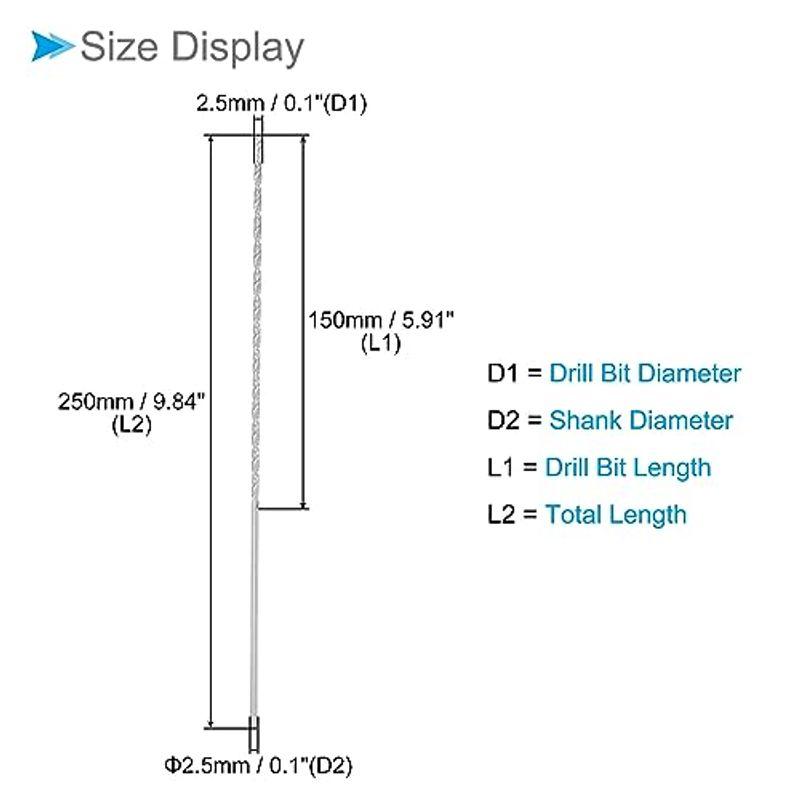 CoCud エクストラロングツイストドリルビット 2.5 mm x 250 mm ハイス鋼 ツイストドリルビット 金属 木工 プラスチック｜nijinoshopred｜03