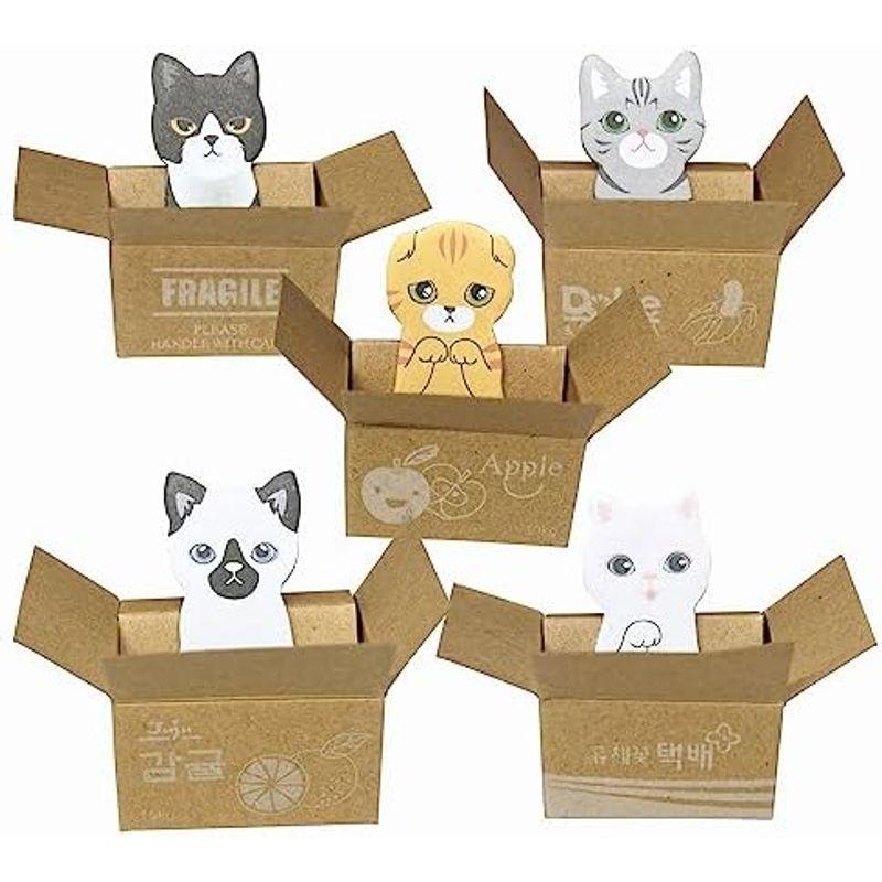 付箋 ふせん メモ 猫 かわいい 付箋紙 ダンボール箱に入った 猫ちゃんたち ５匹セット｜nijinoshopred｜06