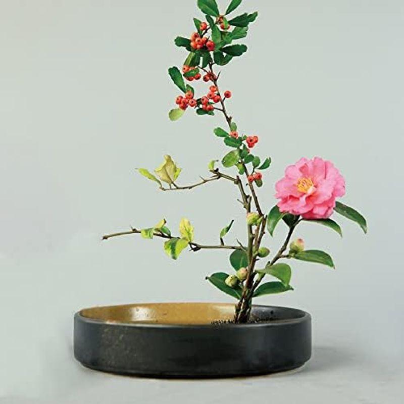 YUYAKESHI花器 華道 生け花用 水盤 花瓶 陶器 挿花 フラワーベース フラワーアレンジメント 和室 卓上 プレート 小原流 剣山付｜nijinoshopred｜05