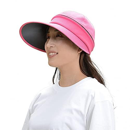 クーアイ  帽子 レディース ハット 2WAY つば広 キャップ サンバイザー UVカット 1級遮光 折りたたみ 洗濯可 軽量 通気 おしゃれ  ピンク