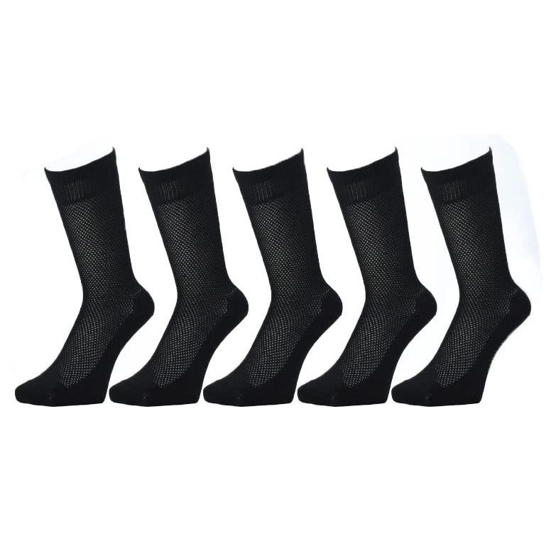 PAXASIAN メンズ 綿麻メッシュ クルー 先丸ソックス 黒 5足組 2426cm 593 aB09VNQL3X8