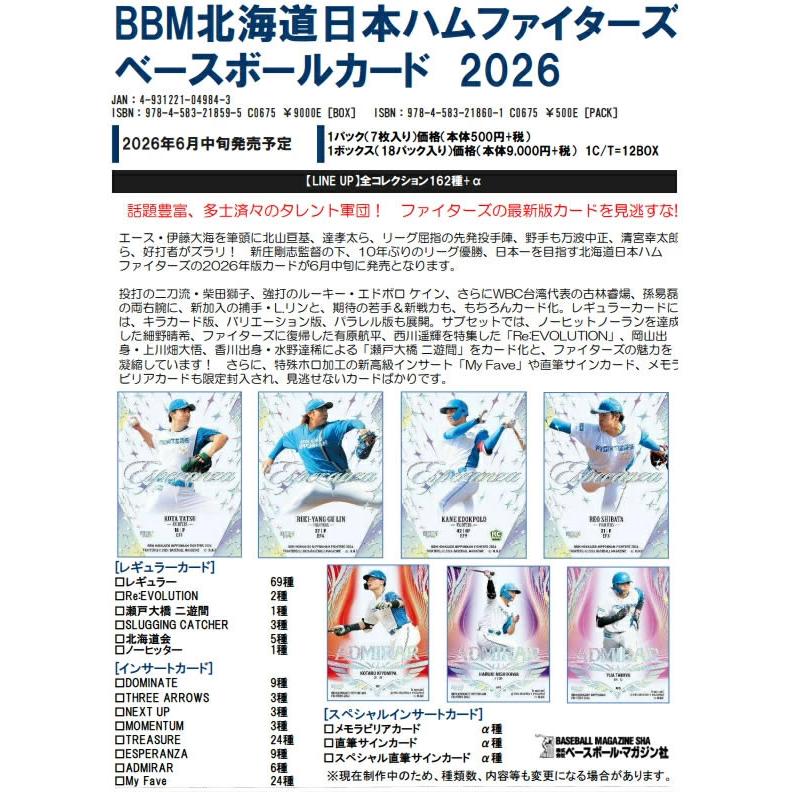 ☆品薄のため1点限り☆BBM 北海道日本ハムファイターズベースボール