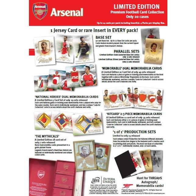 2016 FUTERA UNIQUE ARSENAL PREMIUM FOOTBALL CARD BOX（送料無料）｜niki｜02