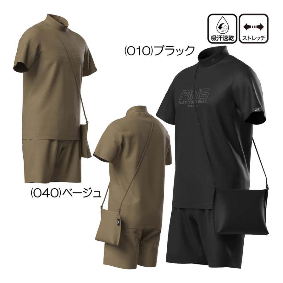 新品　PING ピン　モックネック　半袖シャツ　ハーフパンツ　ストレッチ　L ピン PING 全方向ストレッチドットメッシュ半袖ハイネックシャツ