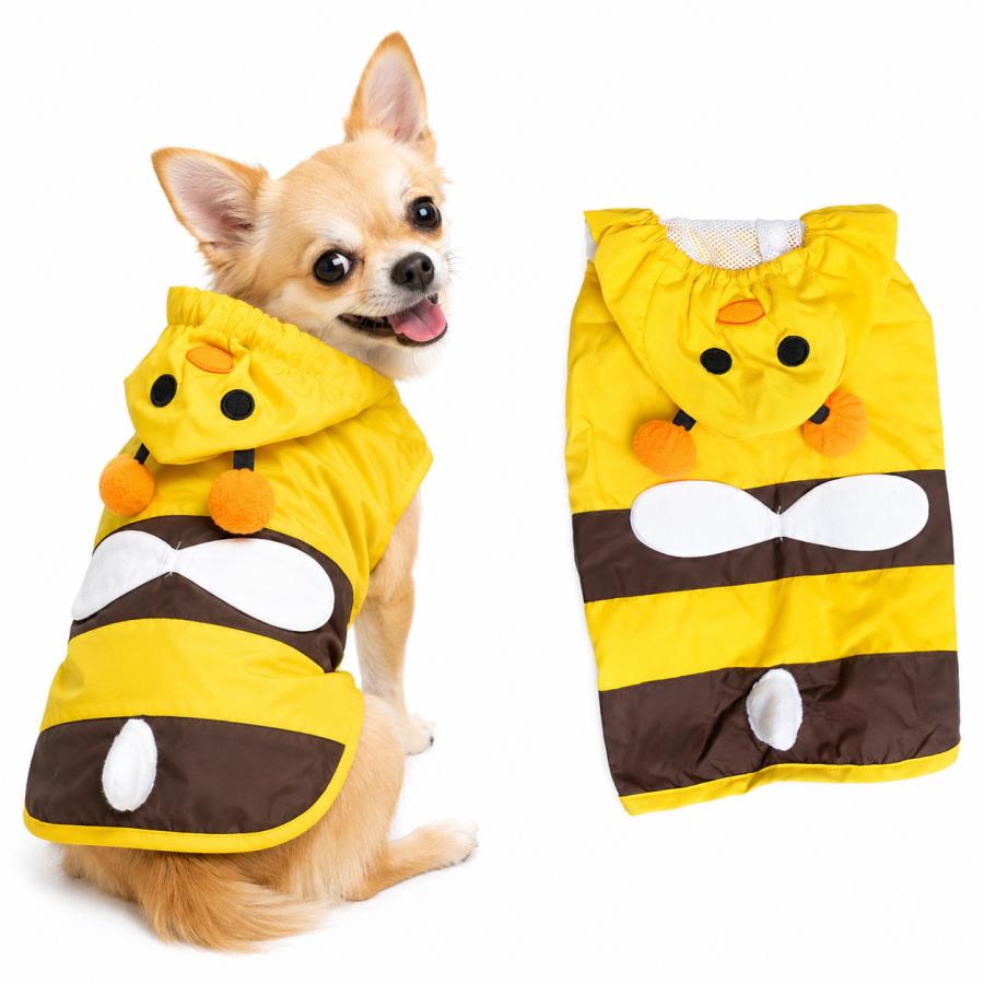 犬 レインコート ミツバチ 小型犬 中型犬 犬服 雨具 カッパ フード付き
