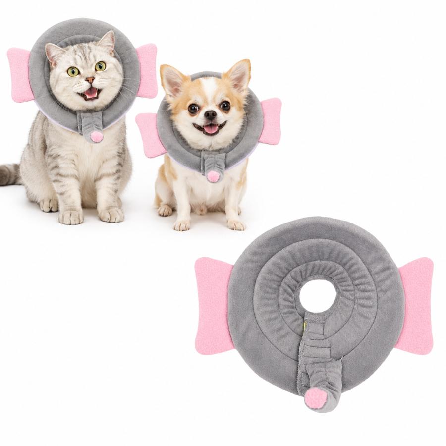 未開封エリザベスカラー 猫用 犬用 ソフトXS 手術後ケア 可愛い グレー エリザベスカラー 猫 小型犬 ソフト XS 布 軽量 かわいい アニマル
