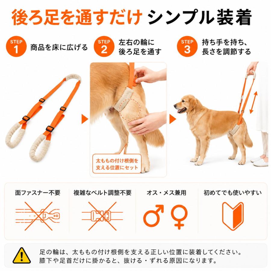 犬用 歩行補助ハーネス 後ろ足用 介護 2段持ち手 老犬 シニア犬