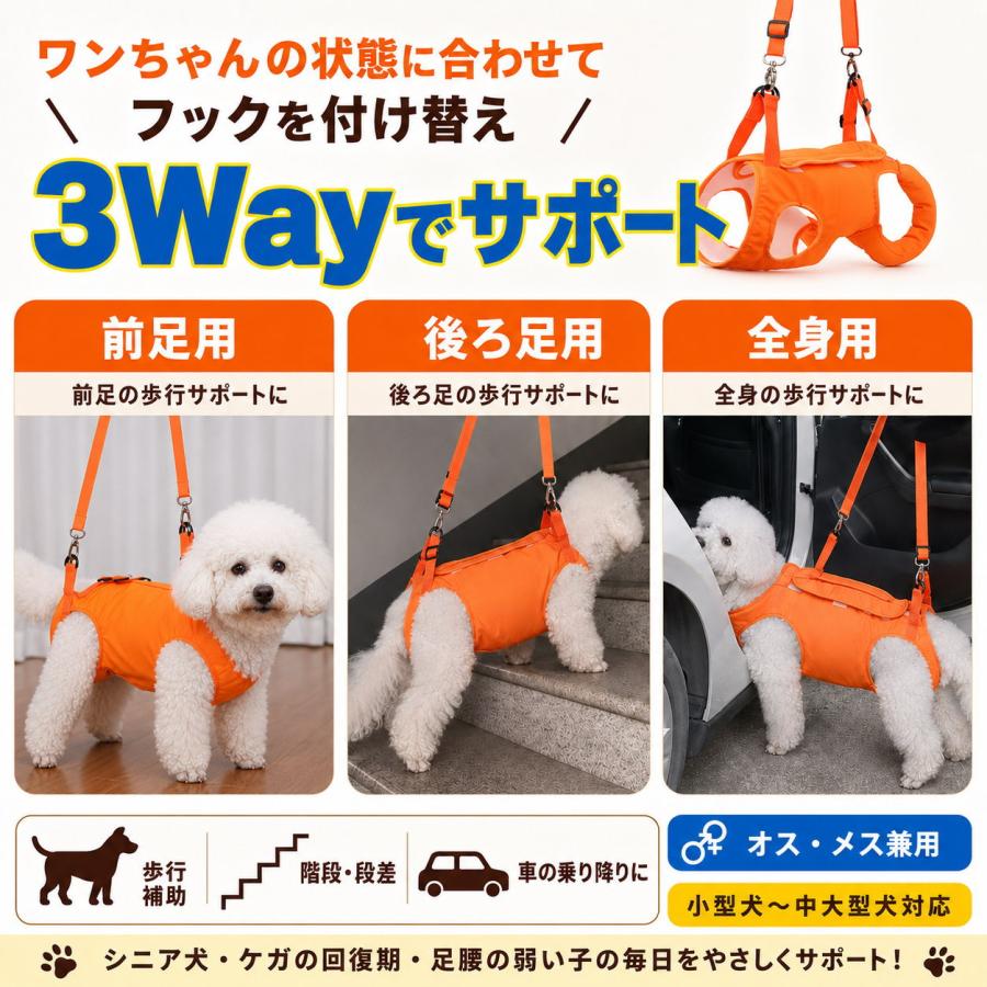 犬 介護ハーネス 全身用 前足用 後ろ足用 歩行補助 排泄補助 サポート
