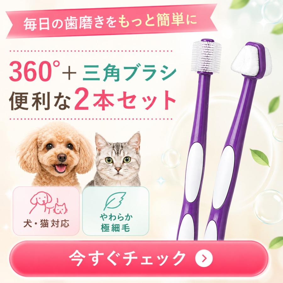 犬 歯ブラシ 360度 三角ヘッド 2本セット ペット 歯磨き 猫 小型犬