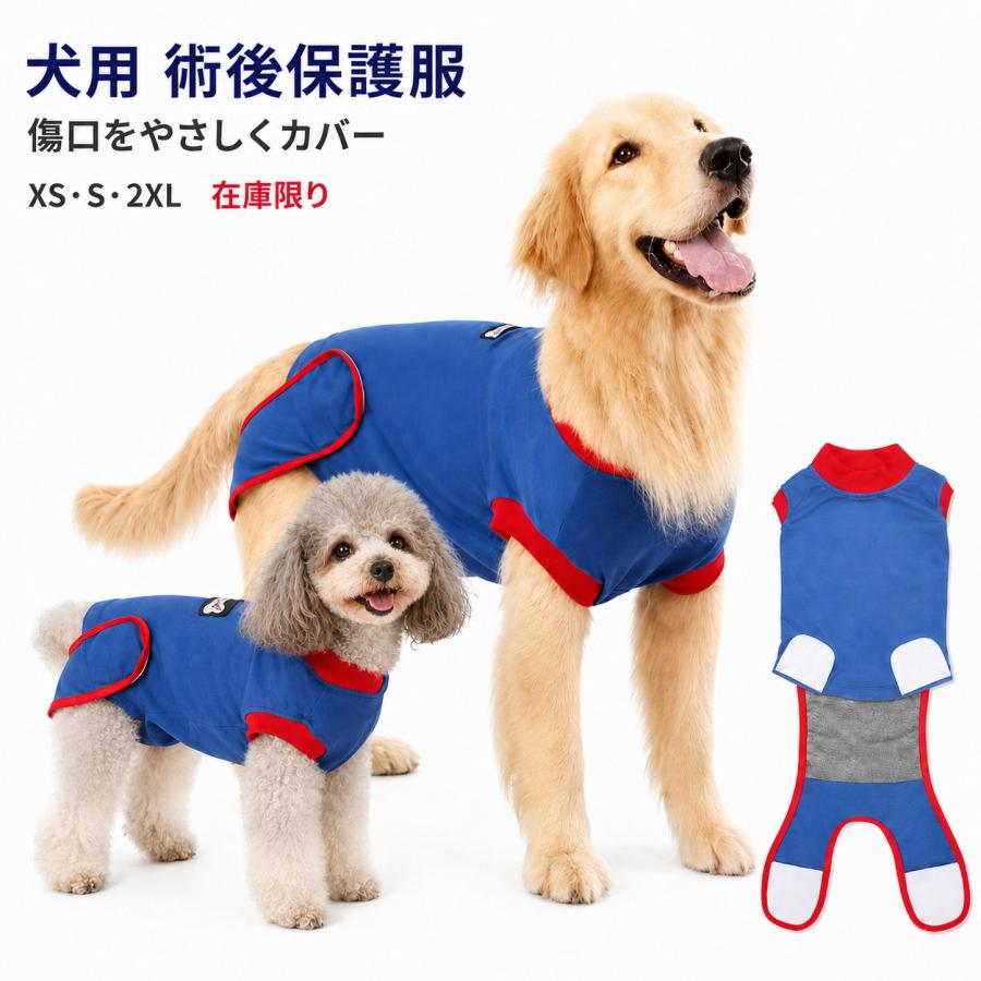 犬用ドレス 赤と青 2着セット 犬 術後服 術後ウェア 手術後服 介護服 傷舐め対策 傷口保護