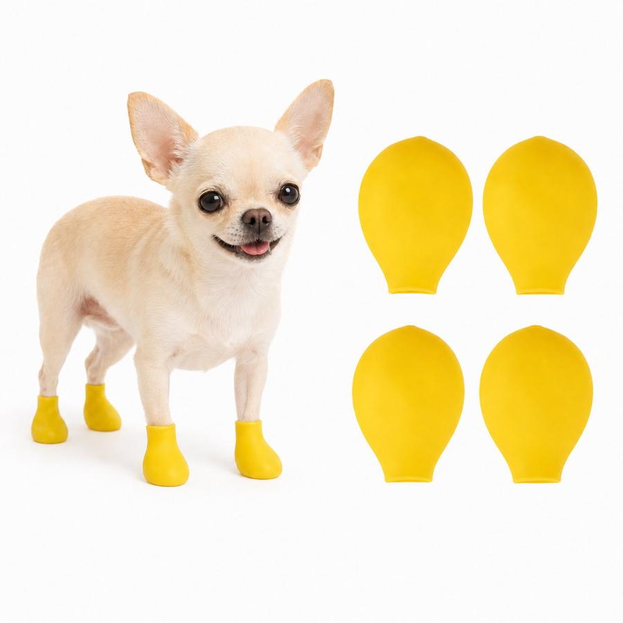 犬用シューズ イエロー XSサイズ 犬 靴 犬用靴 XS 4個セット 小型犬 チワワ 防水 ラバーブーツ レイン