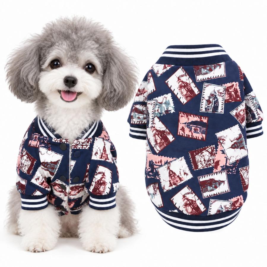 犬服 冬 裏ボア ジャケット 前開き スナップボタン 長袖 防寒 小型犬