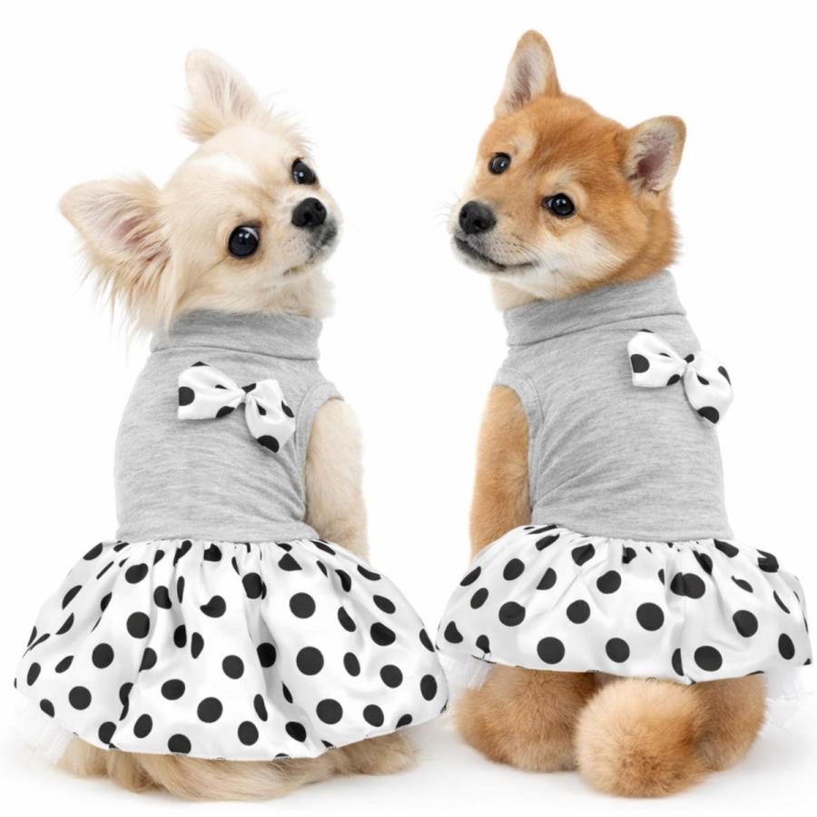 在庫限り 犬 服 ドレス 水玉 グレー XS〜XL 小型犬 中型犬 チュール 犬