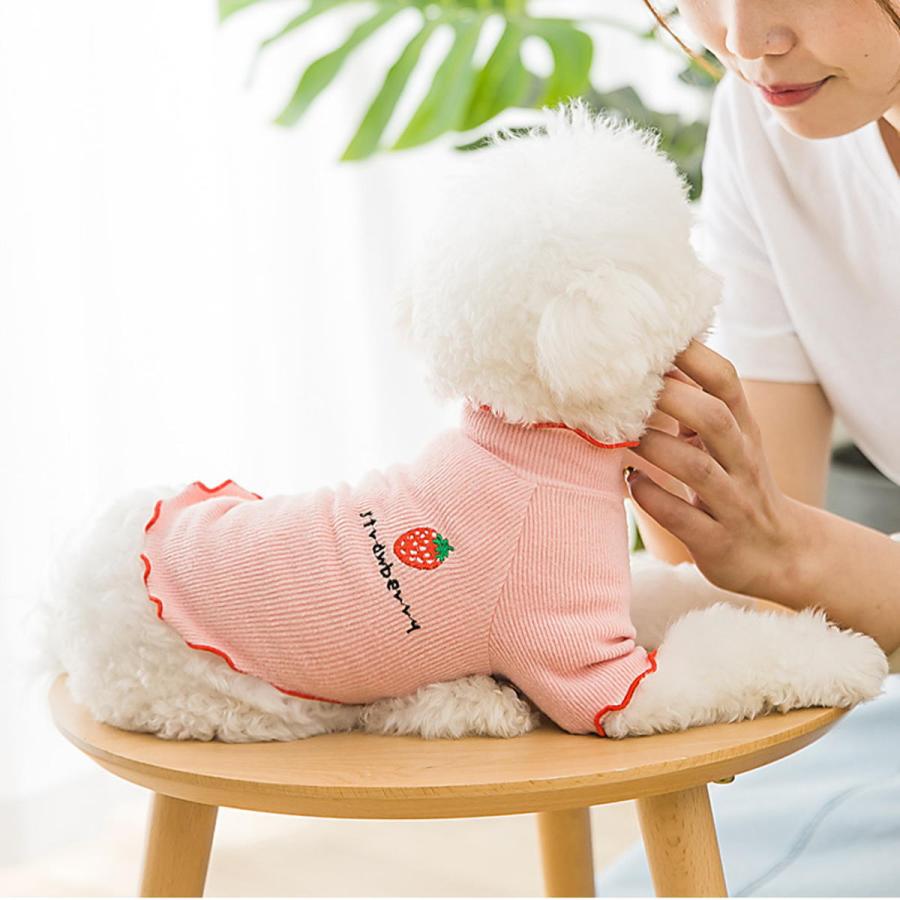 【オーダー】おおきな苺のハイネックロンT犬服 セール 犬 服 おしゃれ いちごシャツ Tシャツ カットソー ハイネックT