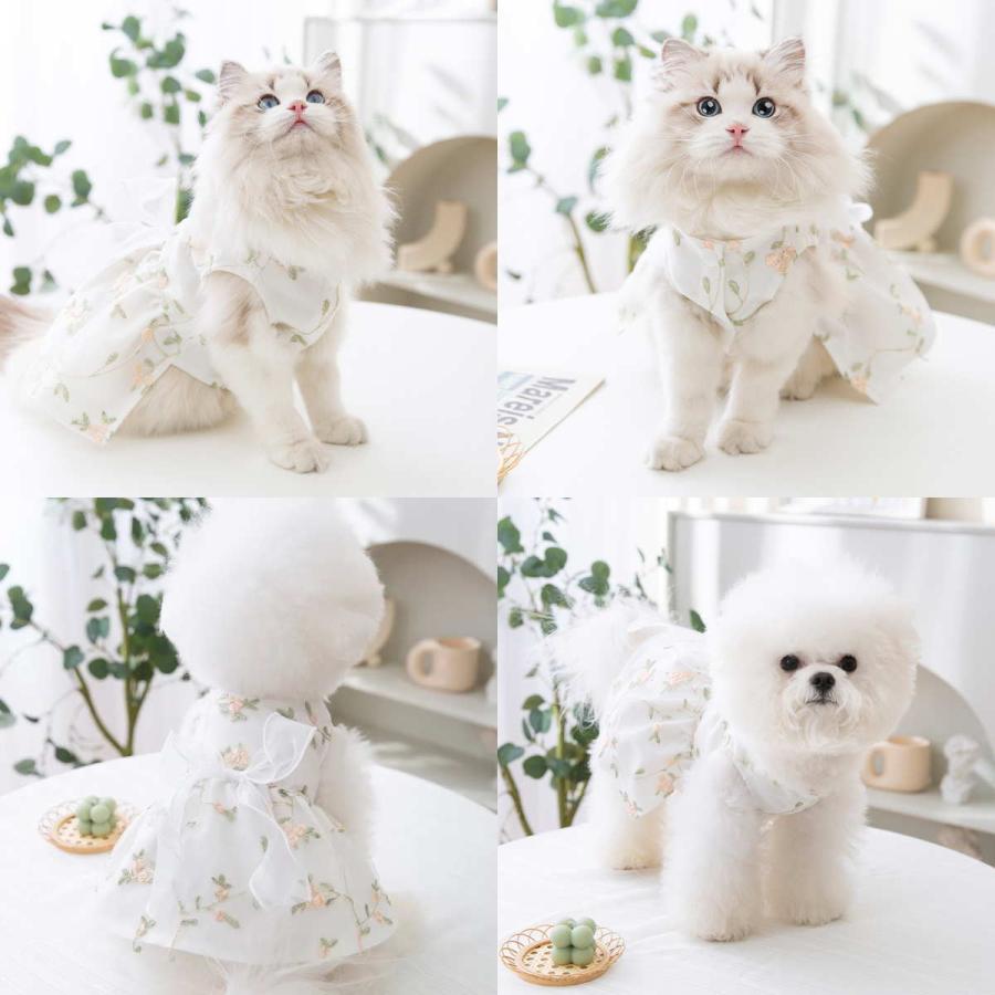 犬 服 ドレス 春夏 犬服 犬の服 ワンピース ドレス ウェディングドレス ホワイト チュールレース花刺繍 レース キラキラ パーティードレス｜nikkashop｜09