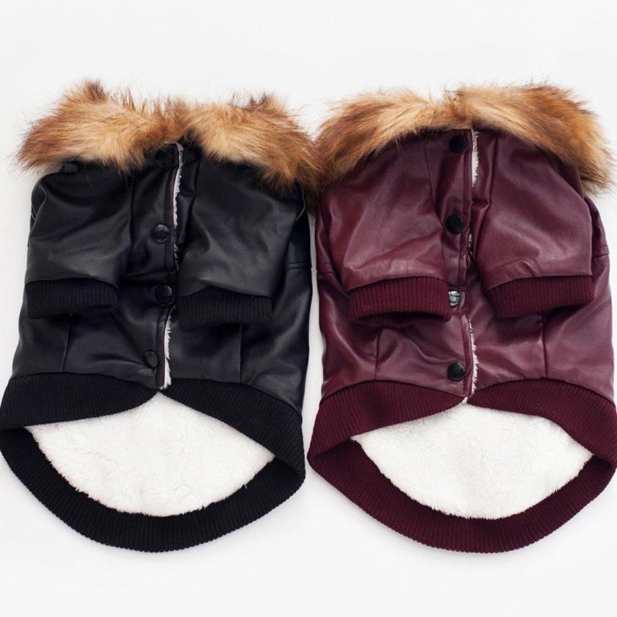 オシャレわんちゃん用ボア付きダウンアウター✨冬にぴったり SALE 20％OFF／在庫限り】犬用 防寒 フェイクレザージャケット 中綿