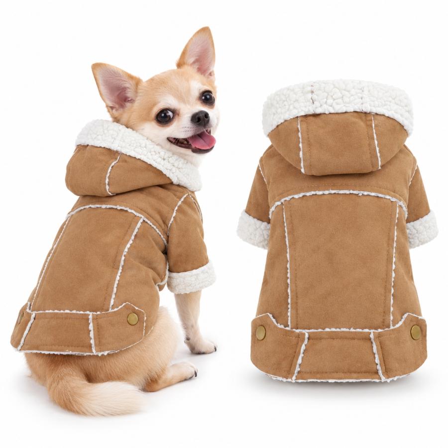 犬服 冬 犬用コート 裏ボア ムートン風 フード付き 防寒 小型犬 中型犬