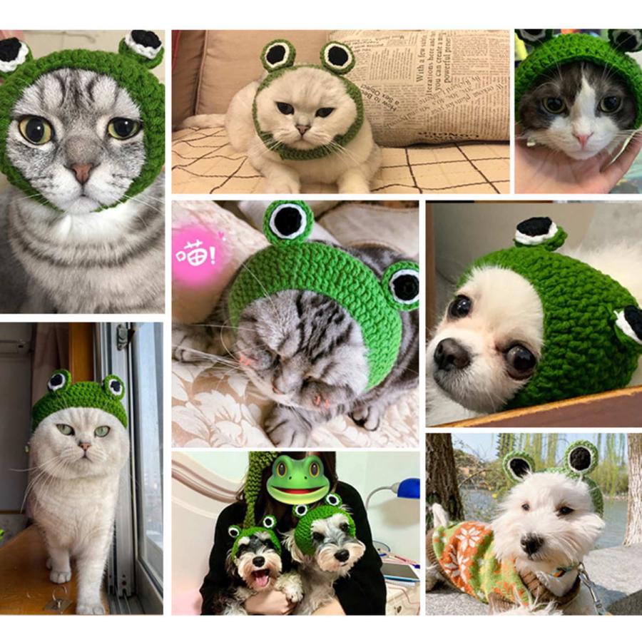 ペット帽子 猫用 かぶりもの 帽子 防寒 ニット カエル 編み かわいい 