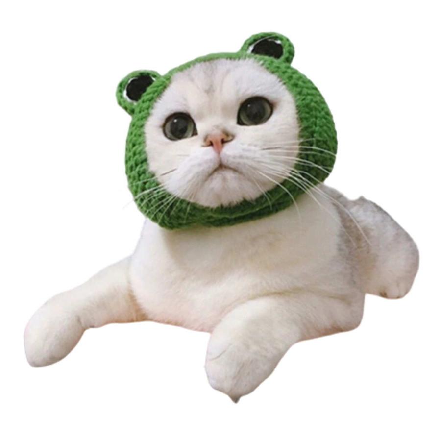 ペット帽子 猫用 かぶりもの 帽子 防寒 ニット カエル 編み かわいい 