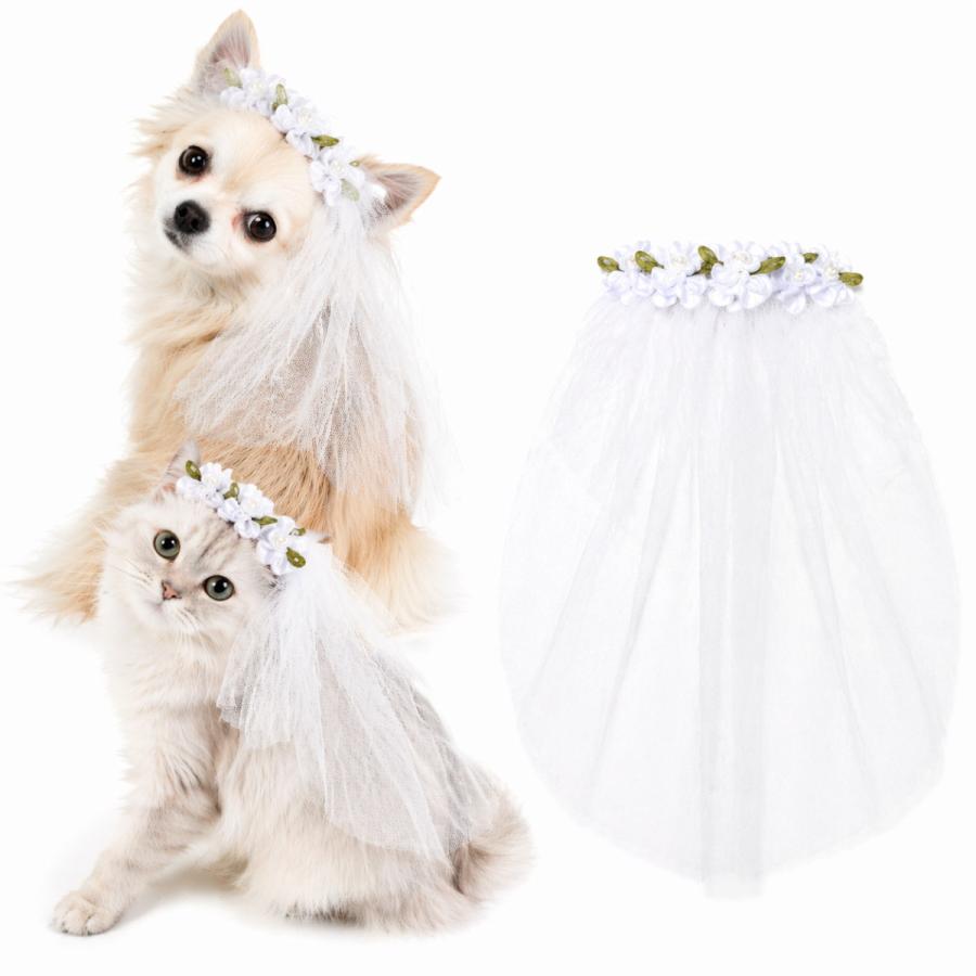 犬用ベール 花嫁ベール ペット用 小型犬 猫対応 チュール フラワー