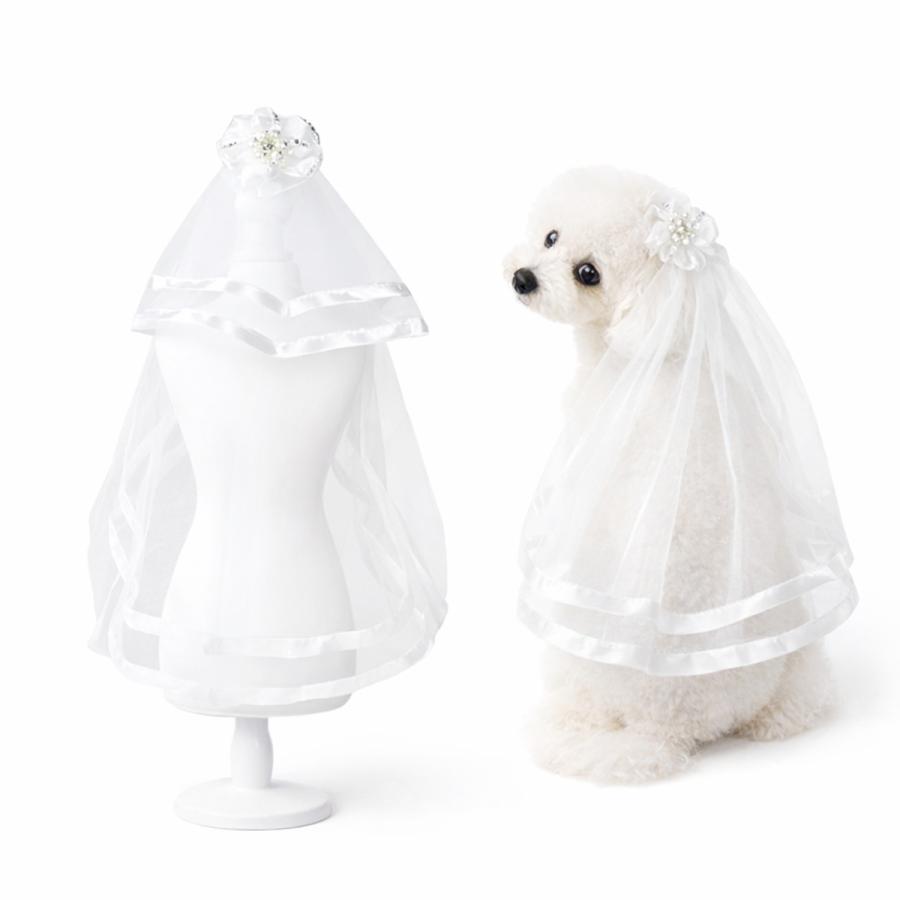 犬 ウェディング ベール ペット用 花嫁ベール チュール リボン パール