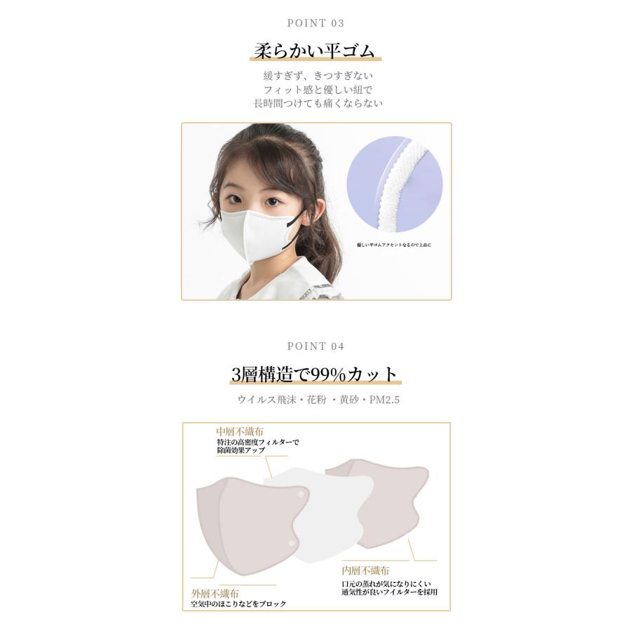 日本製マスク 子供用マスク 小顔 3Dマスク 不織布 40枚 小さめサイズ 立体マスク バイカラーマスク  不織布マスク 3dますく 3d立体 使い捨て 息がしやすい 国産｜nikki-ll｜14