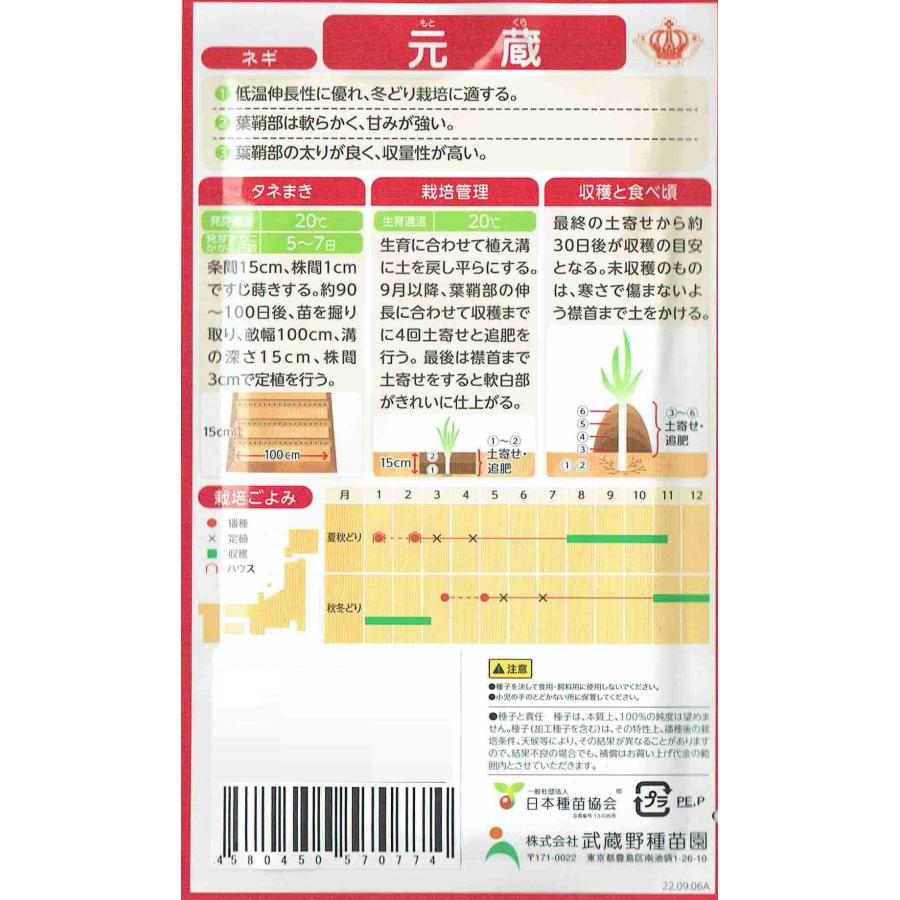 武蔵野種苗園 ネギ 元蔵（もとくら） 6ml 【郵送対応】 : 日光種苗
