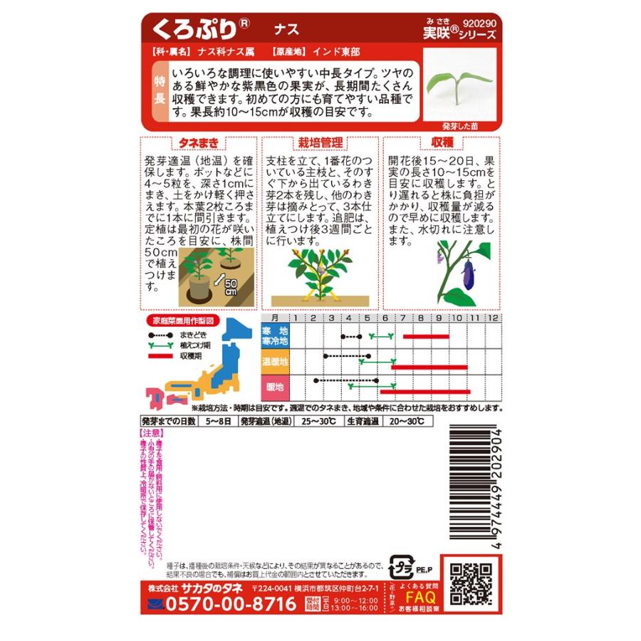 サカタのタネ ナス おうち野菜 くろぷりのタネ[内容量：約12粒] : 日光種苗ヤフー店 - 通販 - Yahoo!ショッピング